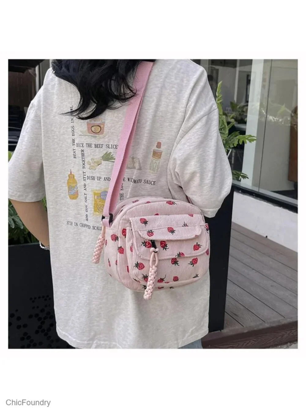 Strawberry Corduroy Tote Bag Large Capacity Crossbody